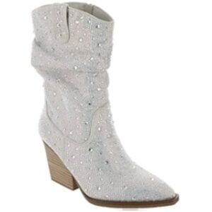 Stellar Women’s 11 Western Boots slouch Rhinestone Silver Gray Suede Heel